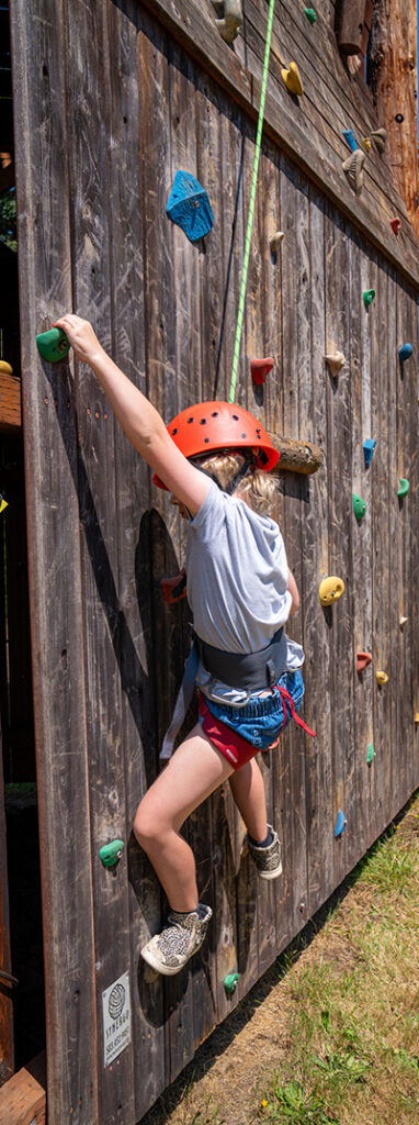 Girl climbing on the climbing wall